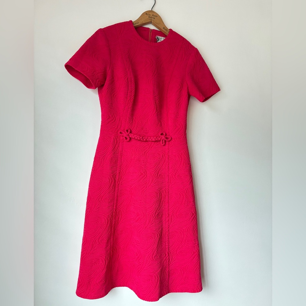 Leo Danal Crimplene Made in England Hot Pink Midi Dress 50s Summer Shift Dress